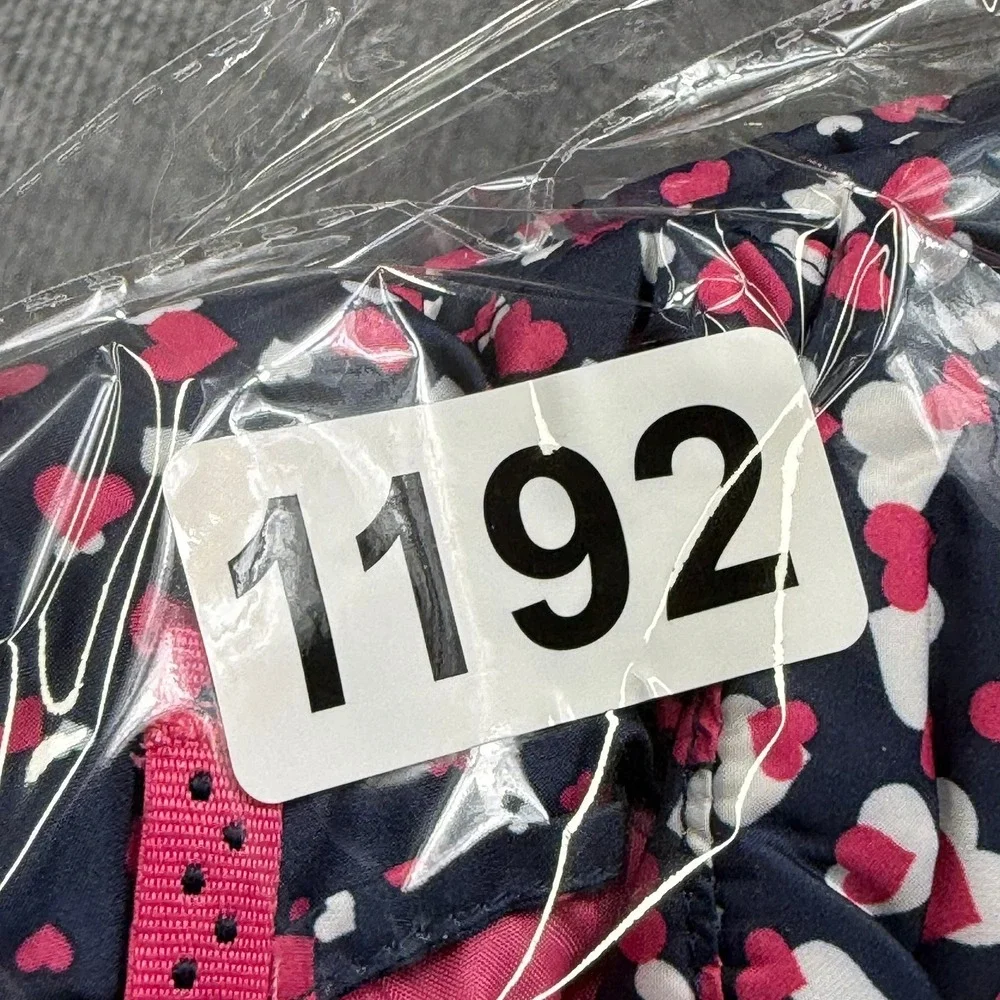 Lands End Kids Puffer Vest Navy Pink White Heart Print Size S 4 Full Zip Padded
